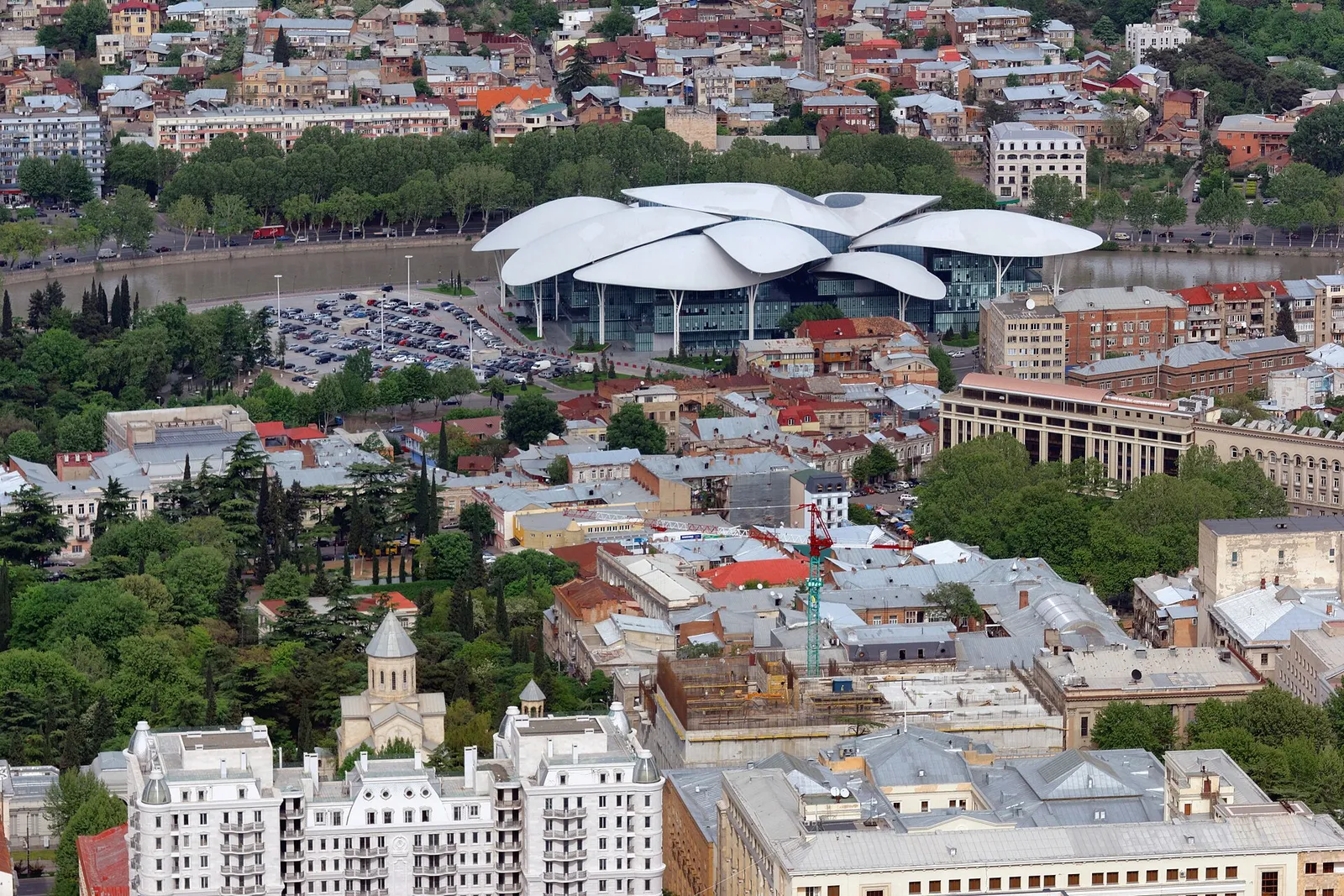 The Public Service Hall building in Tbilisi with its white leaf-shaped roofs