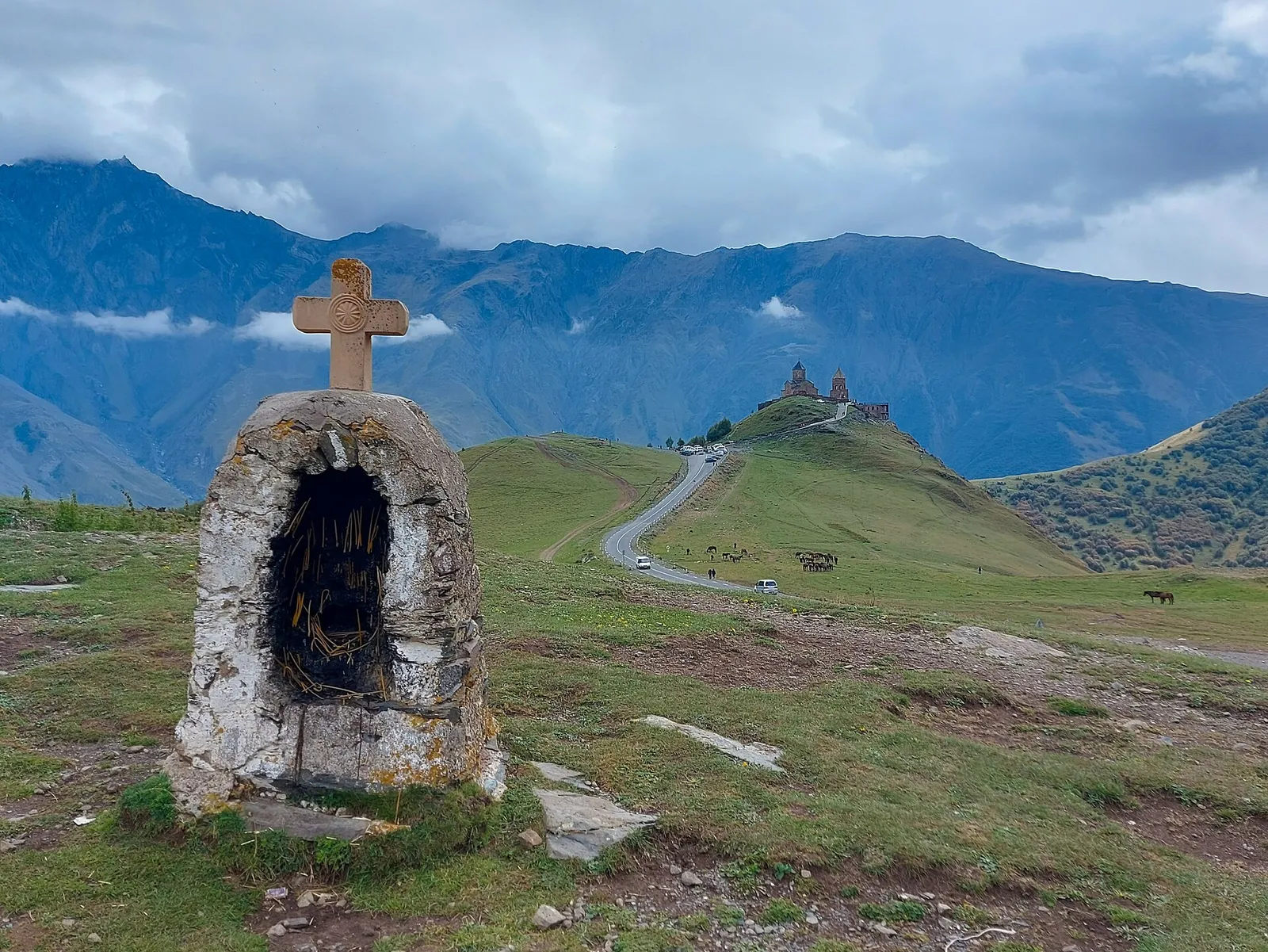 Gergeti Trinity Church under Mount Kazbek near Stepantsminda