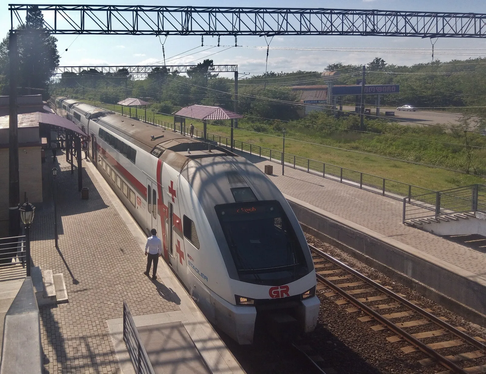 A Stadler double-deck train of Georgian Railway at the Kutaisi airport station